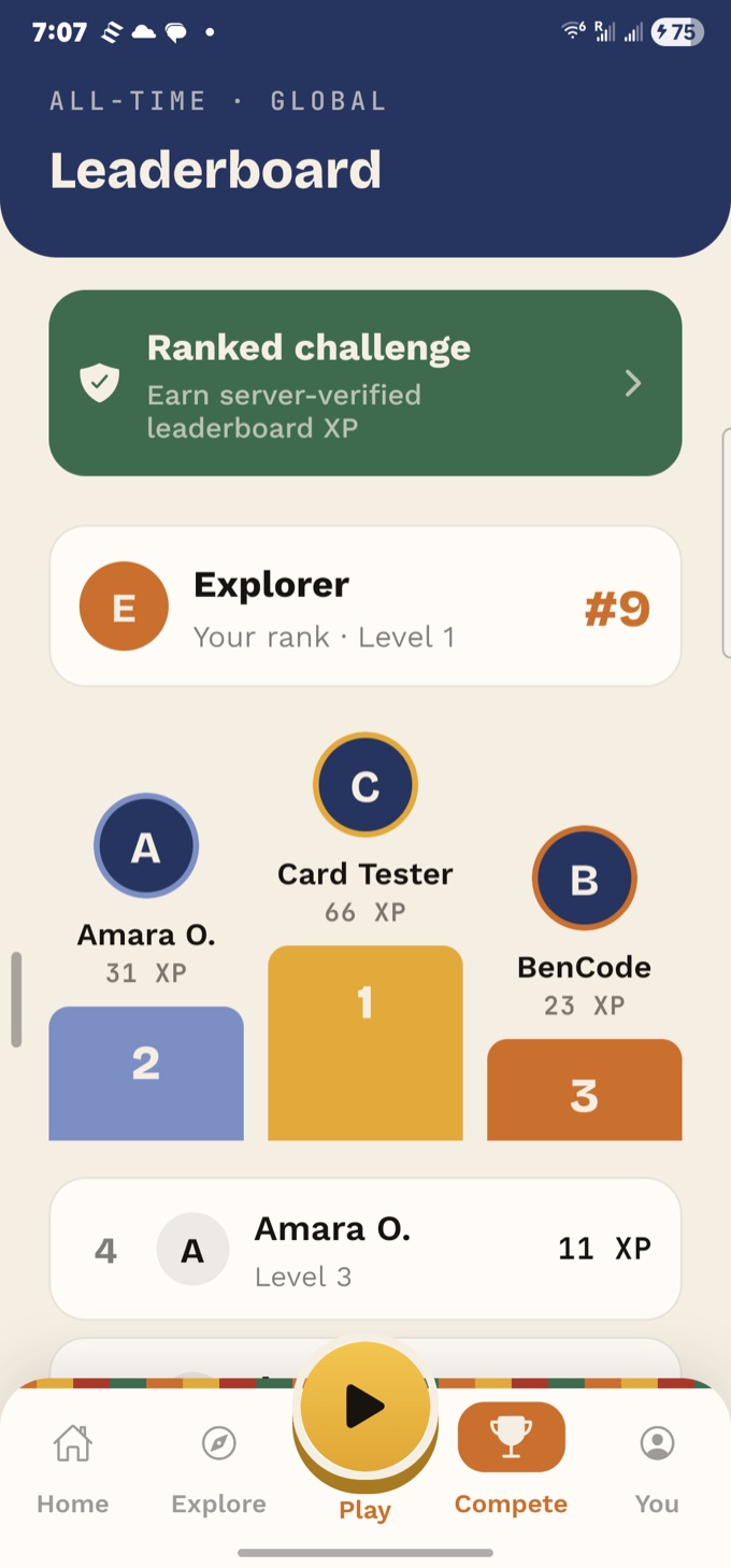 A Baobab answer card showing whether the player was correct and explaining the story behind the answer.